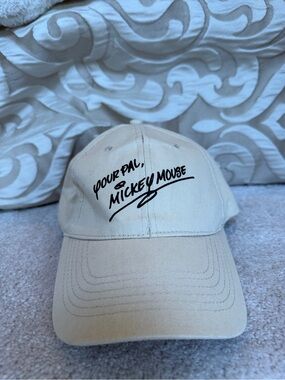 Disney Mickey Mouse Signature Baseball Hat Beige Tan Adjustable Cap
